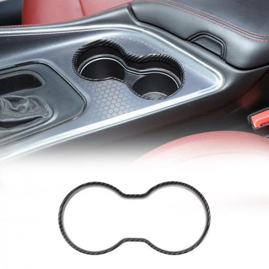 Carbon Fiber Front Gear Cup Holder Frame Ring Trim For Dodge Challenger 2015-23