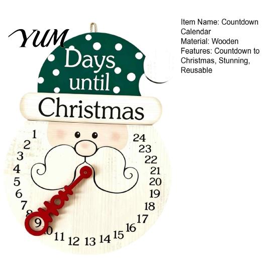Santa Claus Hanging Ornament Christmas Countdown Calendar, Reusable Days Until Door Sign, Cute Cartoon Decor Vintage Round Wreath Hanger for