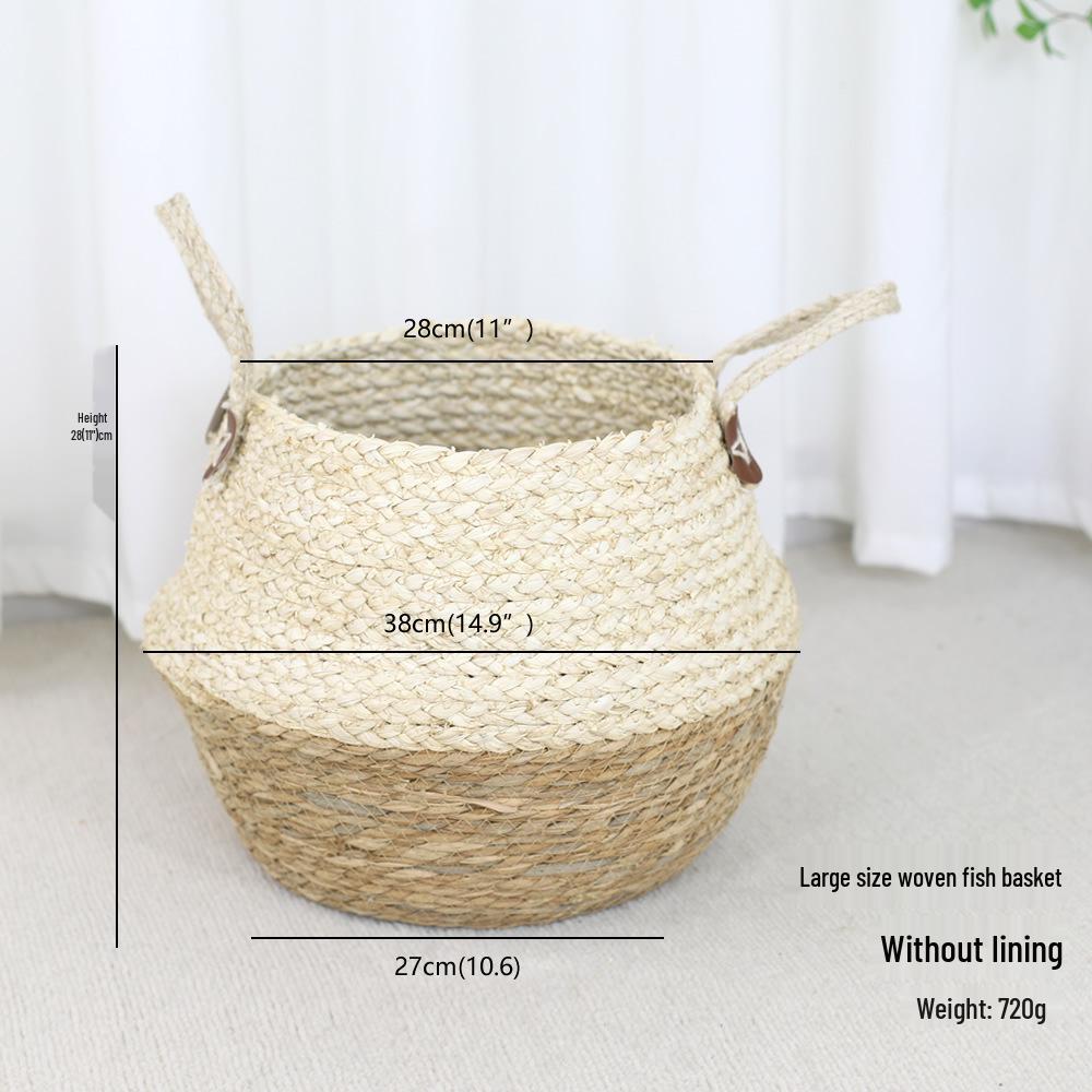 Rattan Woven Flower Basket: Hand-Held Green Plant & Flower Pot, Living Room Decoration & Storage Solution.