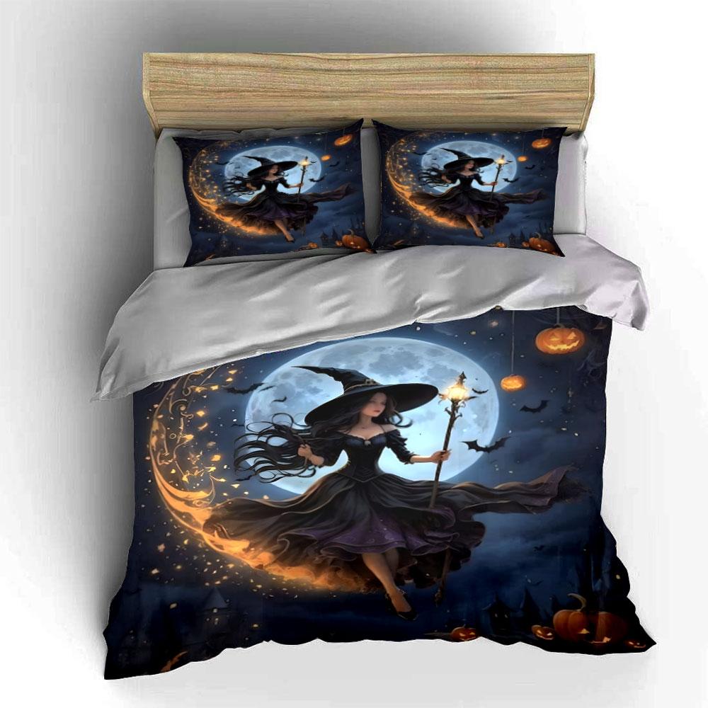 Witch, moon, bats, pumpkins. Bedding sets Duvet cover sets Duvet covers Pillowcases(1*Duvet Cover 2*Pillowcases without duvet insert)