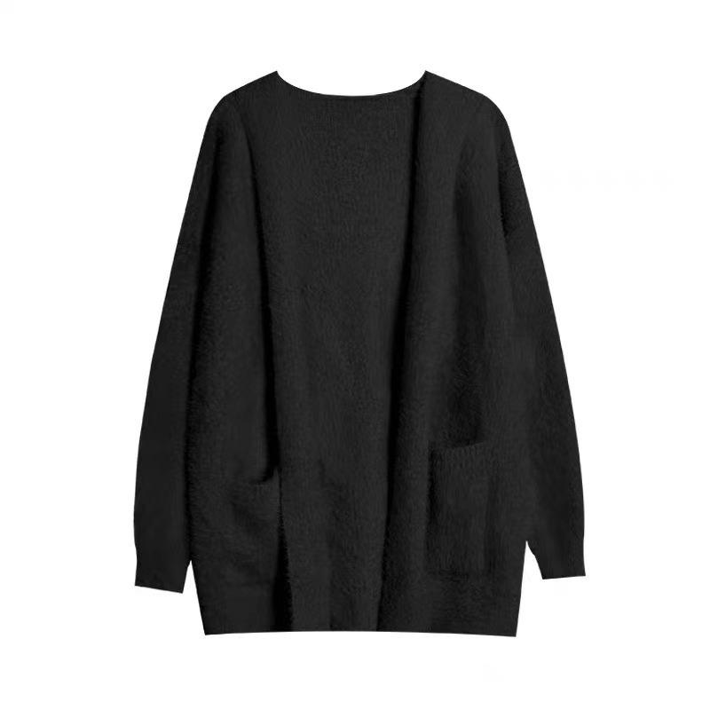 Молочный фуфу худи из искусственного норкового флиса, свитер-куртка, женский осенне-зимний средней длины, свободный, ленивый ветер, вязаный кардиган женский