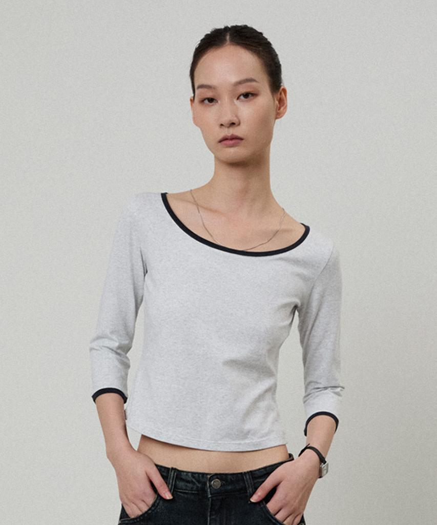 LMOOD WOMEN Dolly Three Quarter Ringer T-Shirt Light Gray