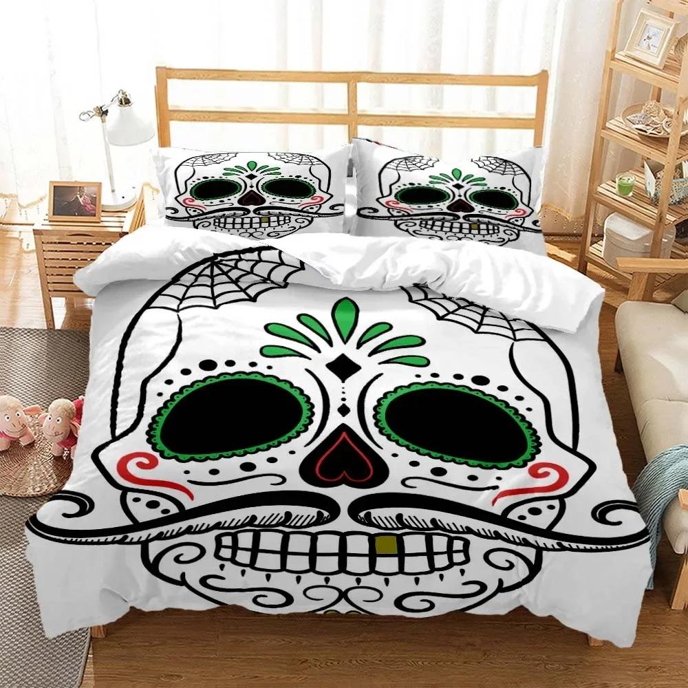 Персонализированный цифровой принт с черепом, полиэстеровое постельное белье для мальчиков и девочек, три предмета, удобное, мягкое, подарок для пары