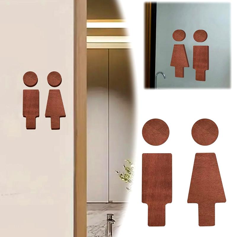 1 Set Wooden with Adhesive Backing Restroom Sign Toilet Decor Male & Female NEW Bathroom Wall Decor Toilet Sign