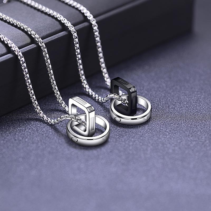 Simple Double-ring Men's Necklace Pendant Tide, Personalized Decoration Light Luxury Niche, Tide Brand 2026