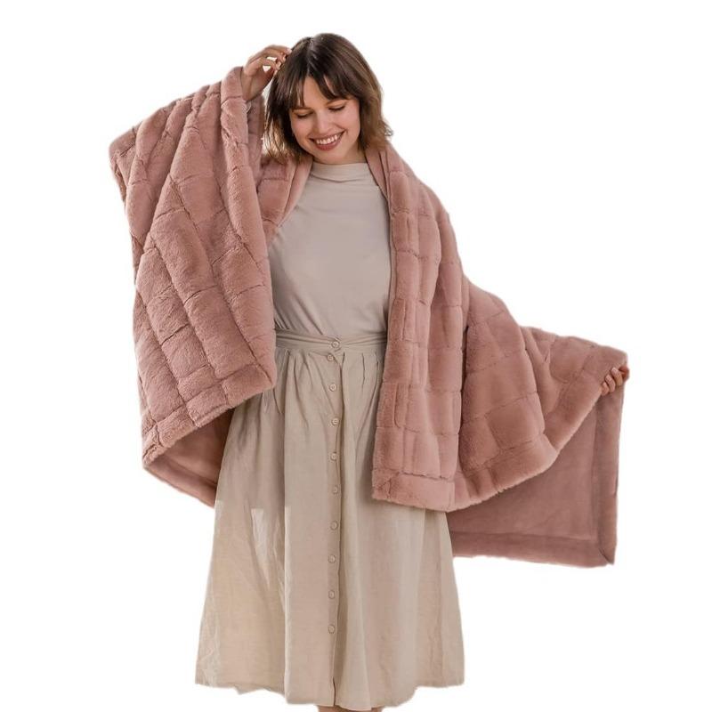 Плюшевый плед из искусственного кролика, двухслойный, утолщенный фланелевый плед для сна, офисный плед для отдыха, покрывало на диван