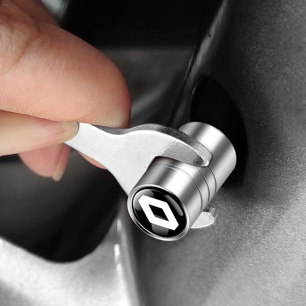 4Pcs Car Tire Valve Cover Metal Auto Wheel Tyre Valve Caps for Renault DACIA Fluence RS Duster Laguna Koleos Kadjar Captur Logan RR8