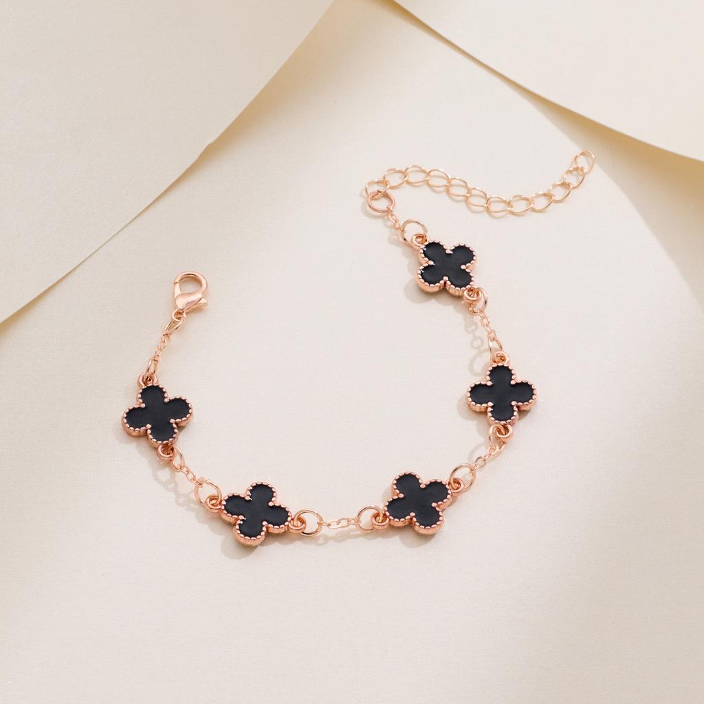 Five Flowers Four-leaf Clover Bracelet Women Senior Sense of Light Luxury Exquisite Double-sided Mother-of-pearl Hand Jewelry