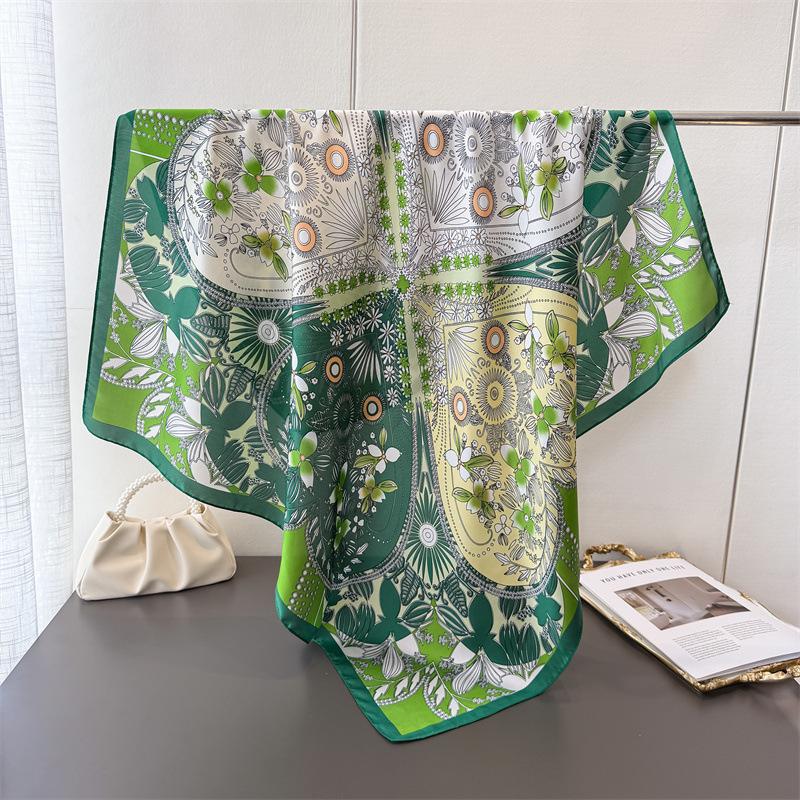Art Four-Leaf Clover Imitation Silk High-End Printing Large Square Scarf Silk Scarf Shawl Headscarf Neck Protection Scarf