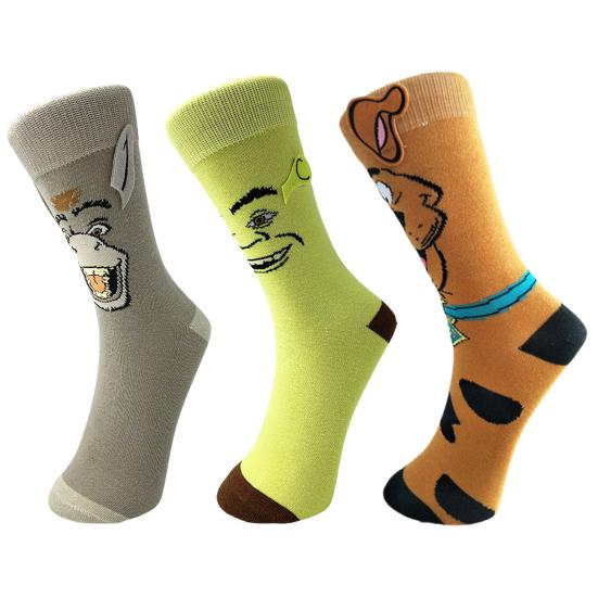 1 пара носков с изображением животных из мультфильмов, хлопковые носки средней длины, эластичные манжеты в рубчик, носки для походов, спорта, машинная стирка, сохраняющие тепло, нескользящие, повседневные чулки