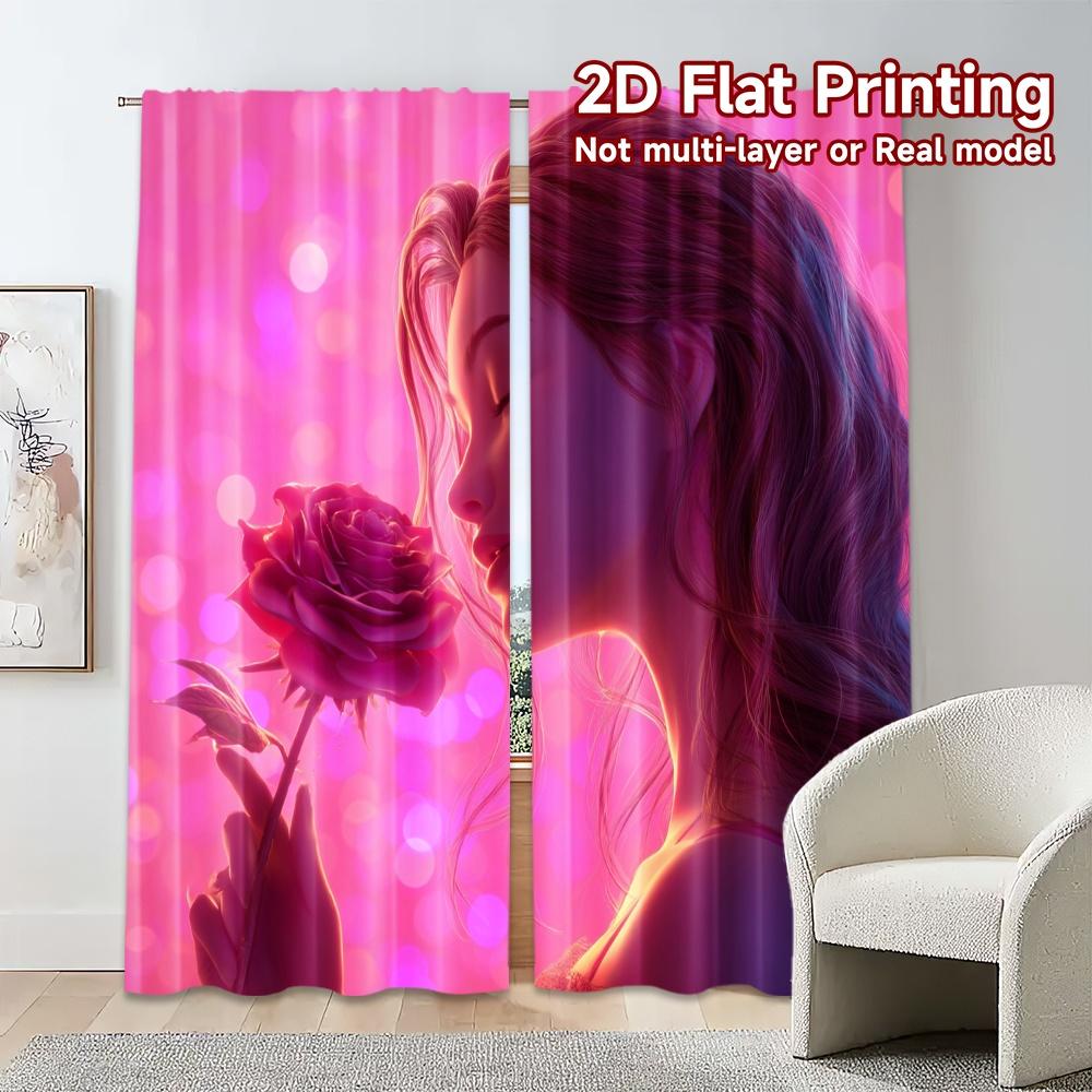 Комплект из 2 плоских печатных штор без карниза Blooming Glow Chic Цифровая печать Универсальная полиэстеровая ткань Готовые шторы