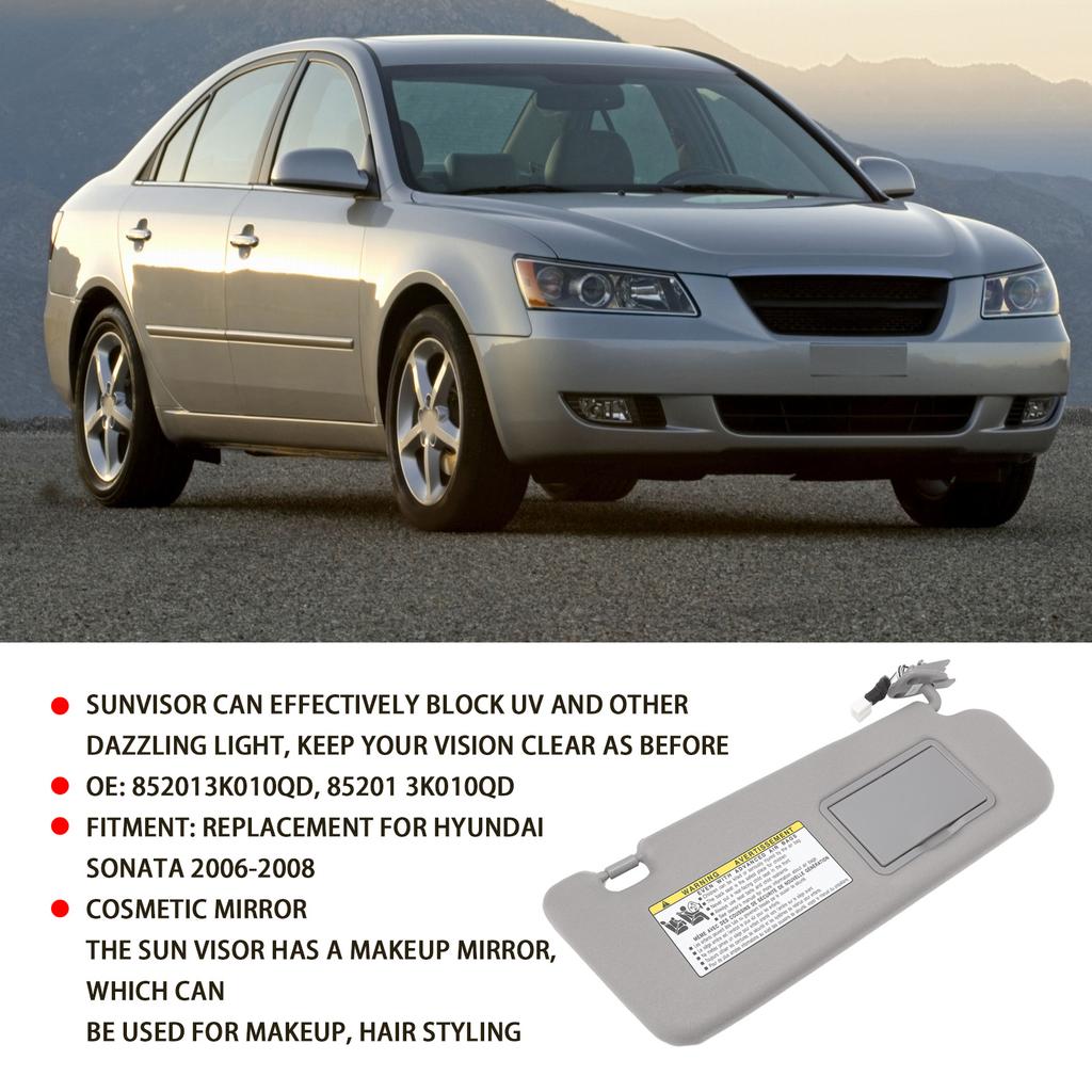 Солнцезащитный козырек с зеркалом, боковой солнцезащитный козырек, солнцезащитный козырек в сборе, серый, с защитой от УФ-излучения, 852013K010QD, сменный для Sonata 2006‑2008
