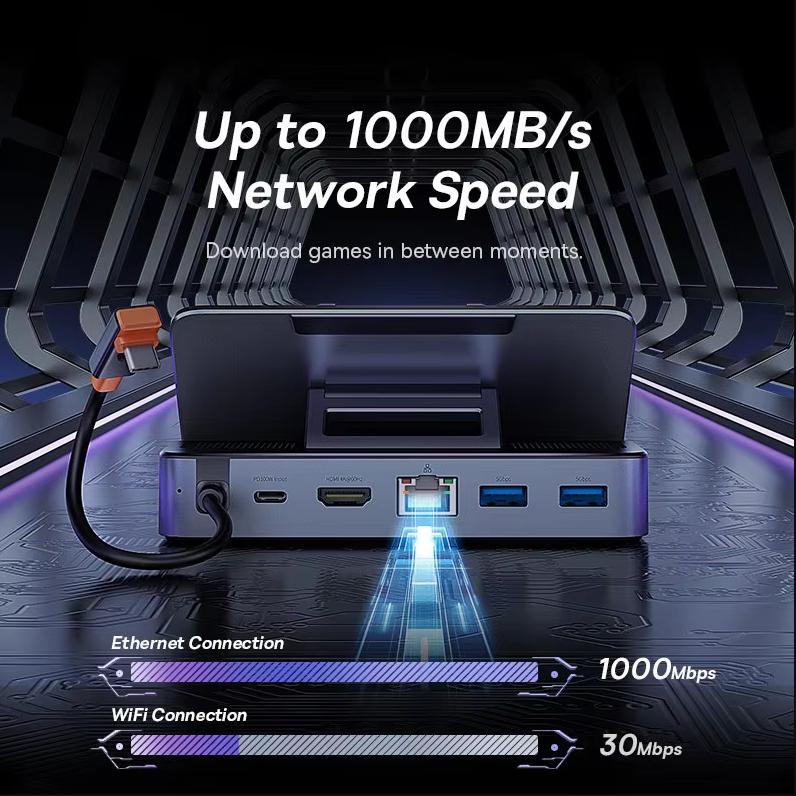 Baseus Док-станция SteamDeck Док-станция Type-C Адаптер USB-C к порту Gigabit Ethernet Адаптер HDMI 4k60Hz