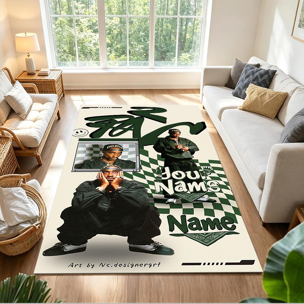 2pac Customize Your Name Floor Mat Design for Foyer Entryway Playrooms Kitchen Anti-slip Rug Anime Office Decor Spiritual Gift