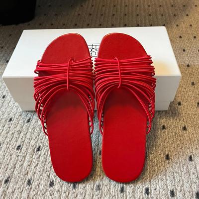 Версия из овчины~ Корейская версия шлепанцев с тонкими ремешками и плоской подошвой, женская повседневная обувь с мягкой подошвой, удобные прохладные шлепанцы