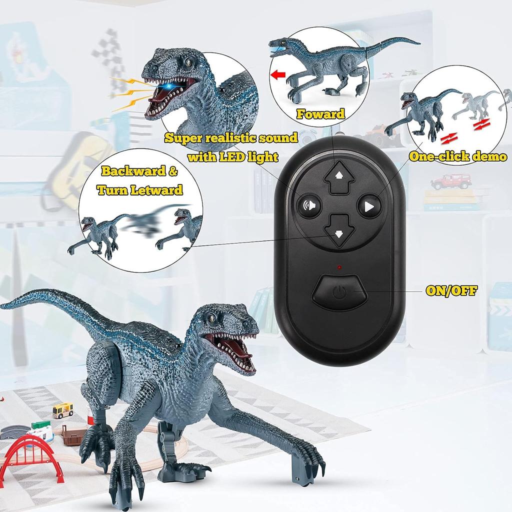 Remote Control Dinosaur Toys for Kids Electronic Realistic Velociraptor RC Dinosaur With Lights and Roaring Sounds Gift