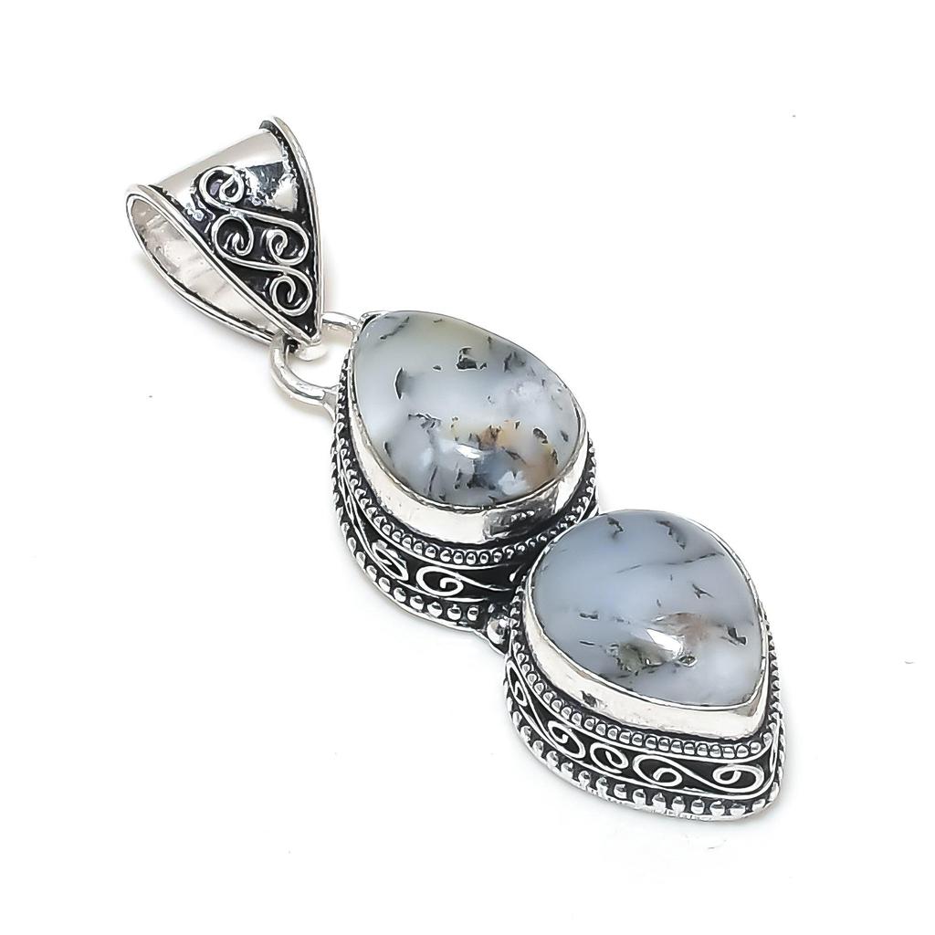 Серебряный кулон с натуральным опалом-дендритом из стерлингового серебра 925 пробы — дизайн в виде груши ручной работы, повседневное украшение, подарок на день рождения
