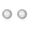 BAMOER 925 Sterling Silver Classic Round Sparkling CZ Fresh Water Pearl Stud Earrings
