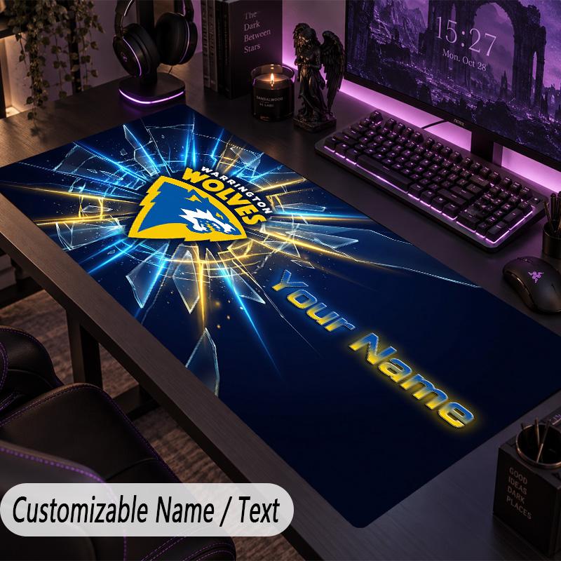 Large Mouse PadWarrington Wolves FC Custom Name Text Personalized Desk Mat Non Slip Gaming Pad