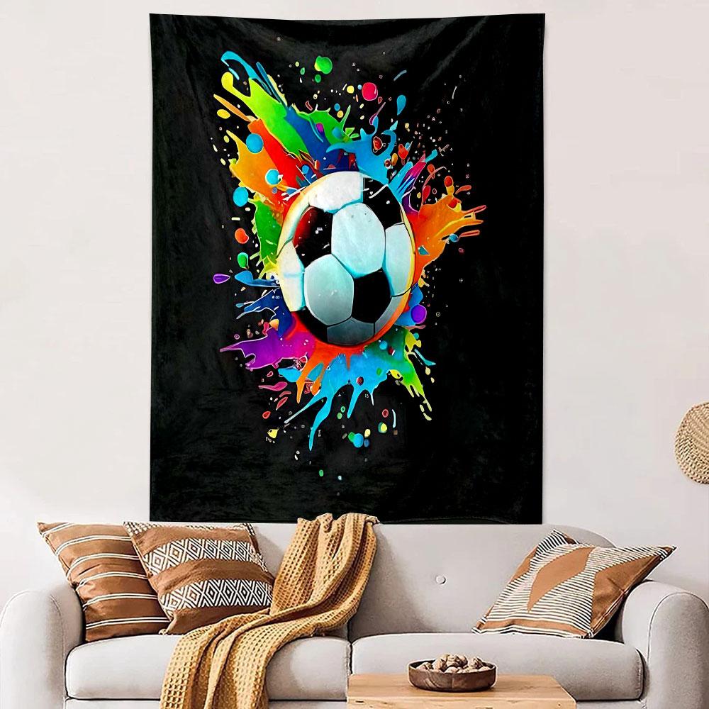 "Colorful Soccer Ball Splash Art" Patterned tapestry home decor, suitable for bedroom and living room, gift