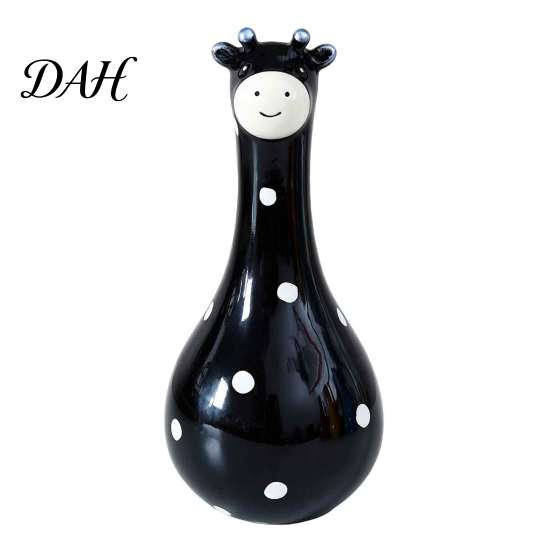 Cute Animal Shaped Floral Container Polka Dot Giraffe Vase, Hand-painted Resin Flower Creative Big-mouthed Fun Gift for Housewarming Holder