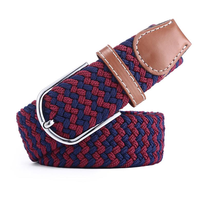 Men Women Colorful Elastic Stretchy Belt Leather End and Silver Metal Buckle