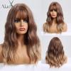 Long Wave Ombre Brown Blonde Wigs with Bangs High Temperature Fiber Synthetic Wigs for Black Women Afro Cosplay Wigs