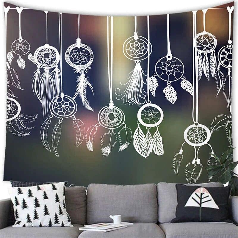 Богемный гобелен «Ловец снов» с психоделическим пером, мистический декор, настенный ковер в стиле хиппи для спальни, пляжное полотенце, домашний декор