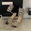 Summer Sexy Fashion Flower Rhinestone Snake Surround Gold Silver High Heel Sandals Women's Crystal Party Wedding Shoes