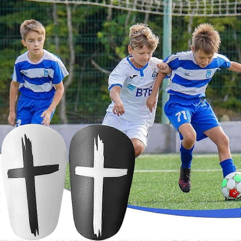 2 Pairs Mini Soccer Shin Guards, Black & White Cross Shin Guards Extra Mini Shin Pads Protective Equipment Shin Guards for Teenagers Adults Boys Girls