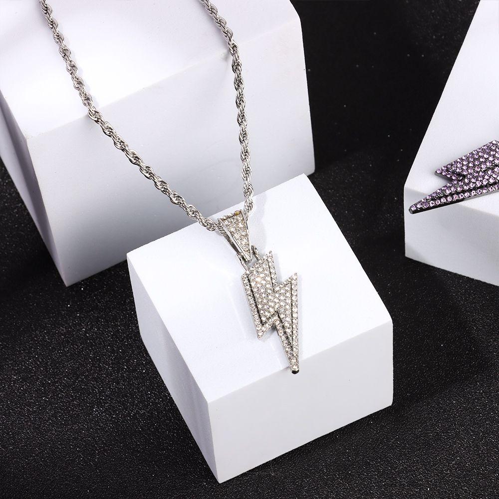 Fashion Hip Hop Retro Pendant Necklace Zircon Lightning Necklace Locomotive Accessories Full Drill