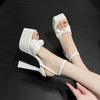 Fashion New Square Toe Pleated Leather Butterfly-Knot Sandals for Women Banquet Party High Heels Shoe Ankle Buckle Strap Platform Pump
