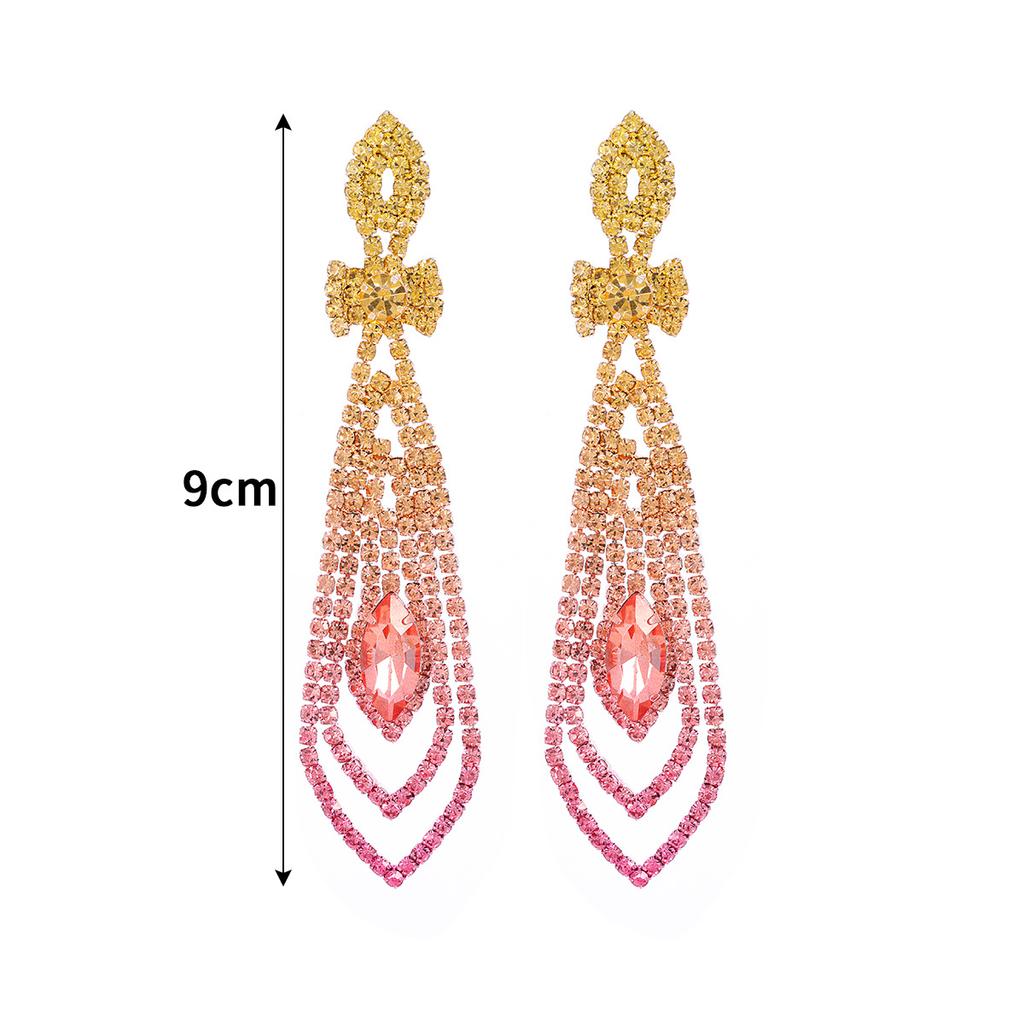 Temperament Luxury Full Diamond Tassel Long Earrings Female High-Class Feeling Rhinestone Earrings Female Earrings 1 Pair