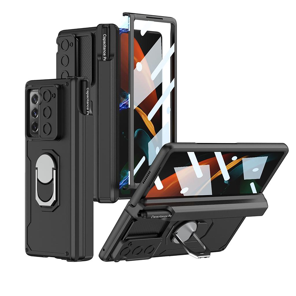 Подходит для Samsung Z FOld2 Магнитный чехол для телефона Броня Выдвижное окно Мода Бизнес Держатель для ручки Складная защитная крышка