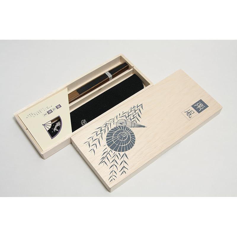 Used [Hasegawa] Kyoto Fan, Shibu Fan, Kyoto Craftsman Handmade Fan, Fan Bag Included, Wooden Box (Black)