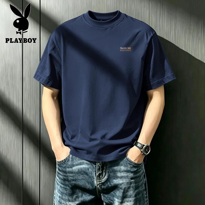 PLAYBOY Мужская свободная футболка из чистого хлопка с коротким рукавом