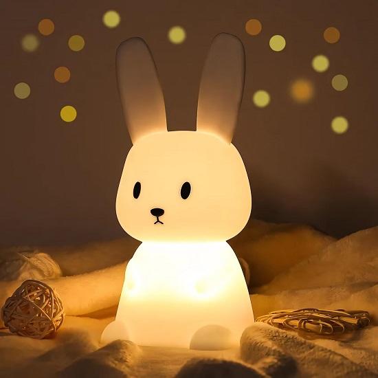 Silicone Cute Bunny Night Light for Kids- Bunny LED Lamp Rabbit Light Animal Nightlight with 7 Changing Colors