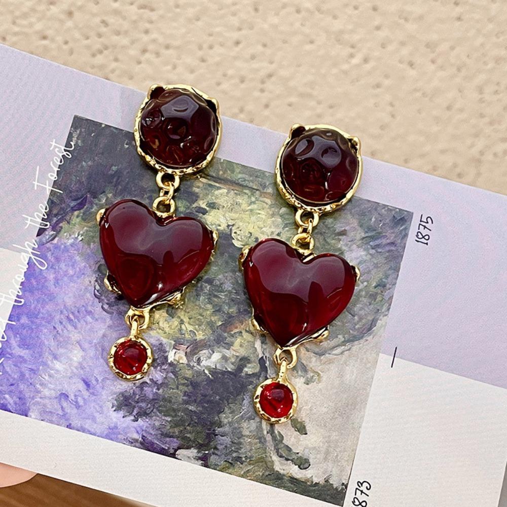 Средневековые глазурованные красные серьги «Любовь» Серьги в форме персикового сердца с тяжелой промышленностью