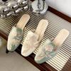 Fashion New Chinese Embroidery Wrapped Head Half Slippers Women Wear 2025 Spring and Summer New Retro All-match Flat Slippers