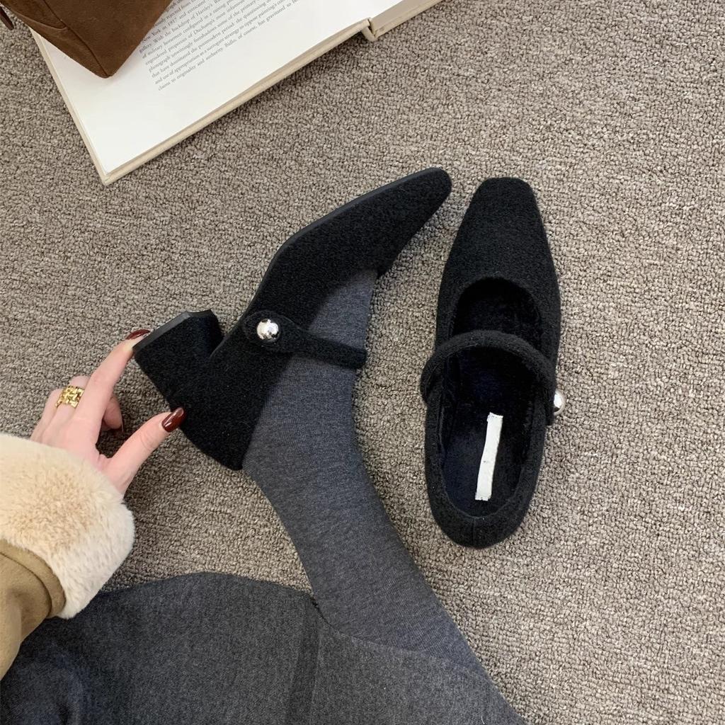 Туфли-лодочки серые с квадратной головкой и толстым каблуком женские зимние французские темпераментные бархатные вечерние туфли Мэри Джейн на высоком каблуке пушистые