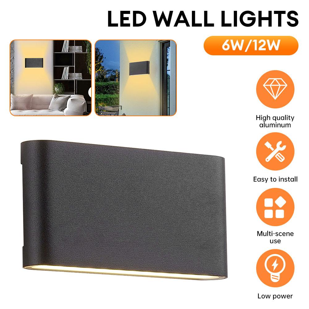 6W/12W LED Wall Lamp Bedroom Living Room Stairs Hallway Up and Down Wall Light Garden IP65 Waterproof Wall Lamp AC85-265V