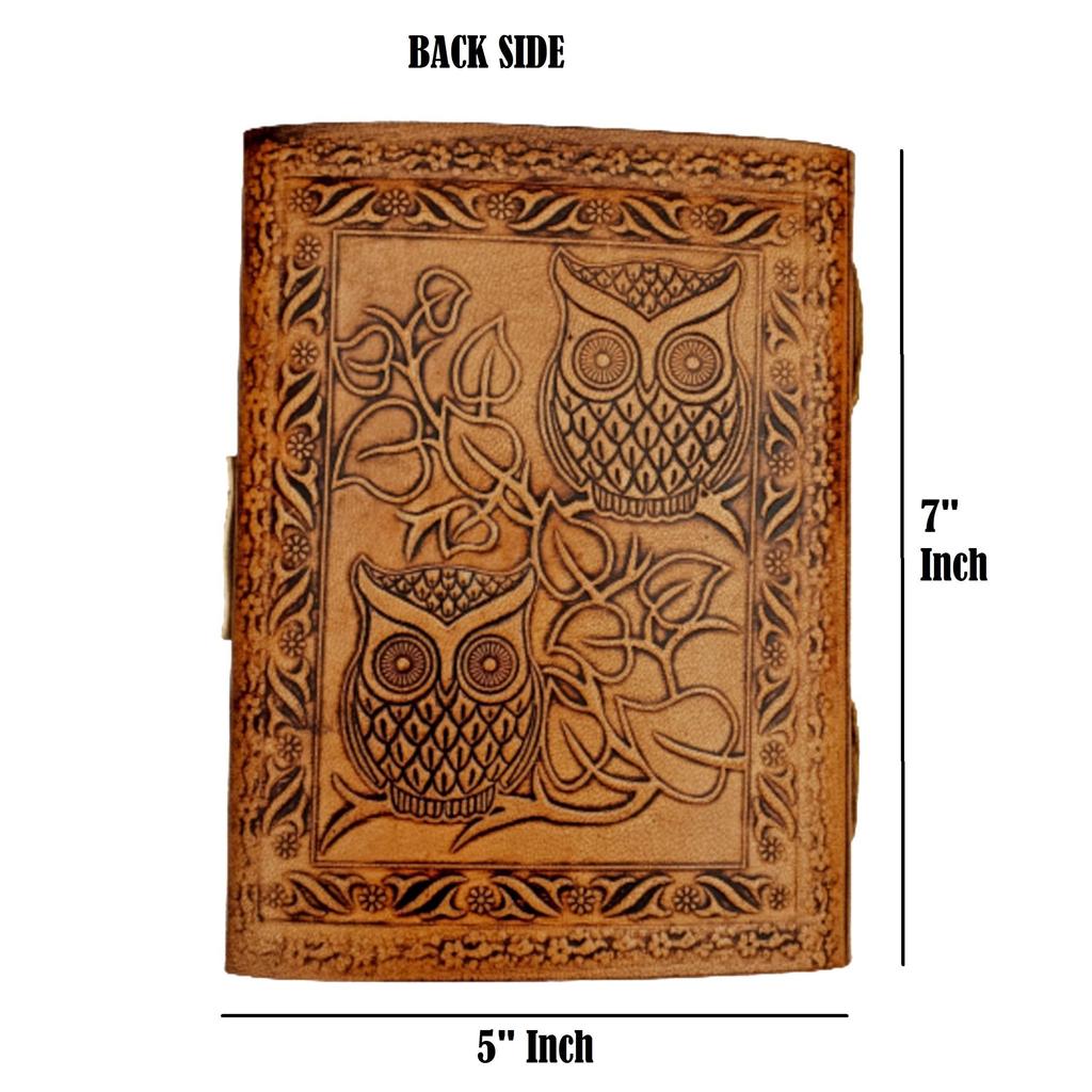 Owl Emboss Leather Journal Diary with Bronze C Lock, Vintage Leather Dairy. Size 5 X7 Inchs.