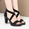 2025 Summer Women High-heeled Single Shoes Wild Sequin Cloth Cross Belt Buckle Roman Gladiator Office Soft Sole Sandals
