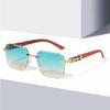 Rectangle Rimless Sunglasses Diamond Edge-Cut Women Wood Grain Luxury Brand Designer Trendy Retro Frameless Sun Glasses UV400