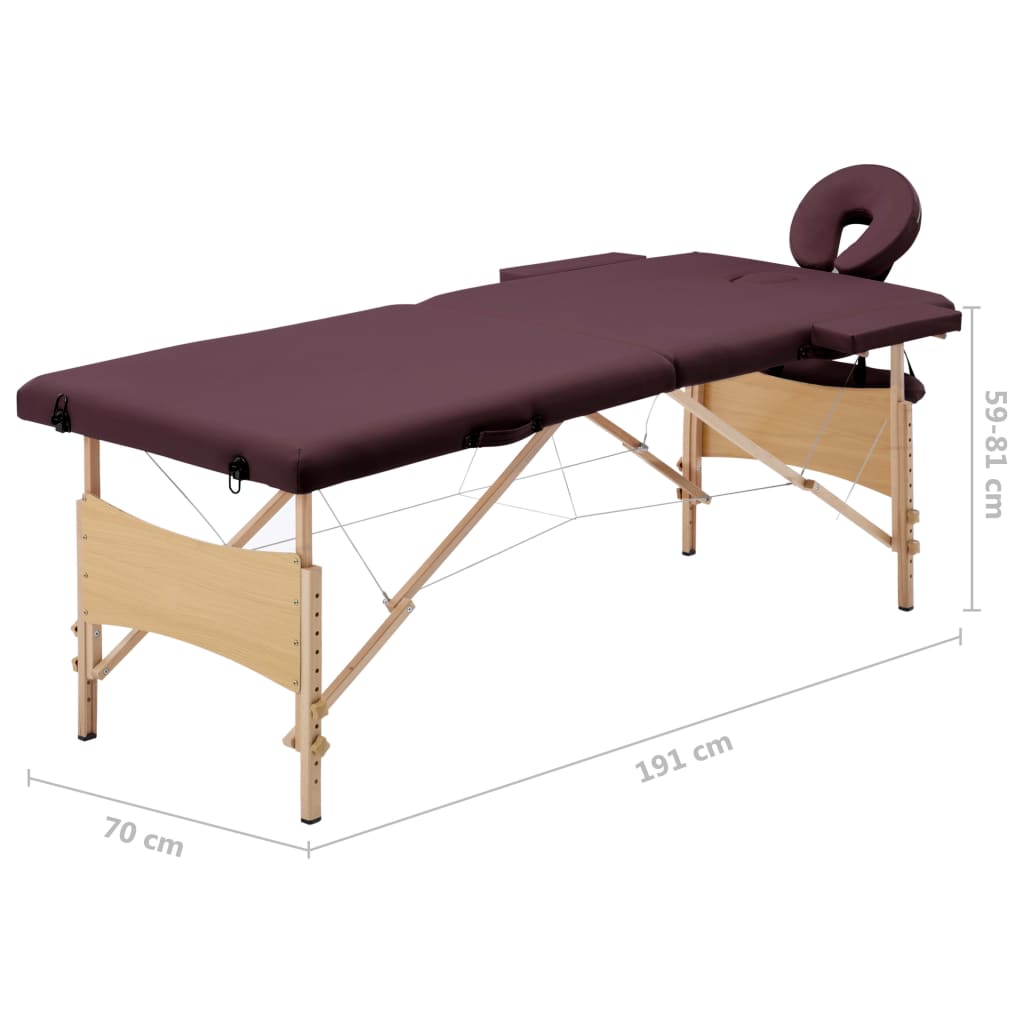 Folding Massage Table with 2 Zone Design and Wooden Frame Burgundy Purple