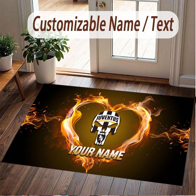 Custom Rug Juventus FC Pattern Print Name Text Soft Non‑Slip Floor Carpet for Home Indoor Decoration