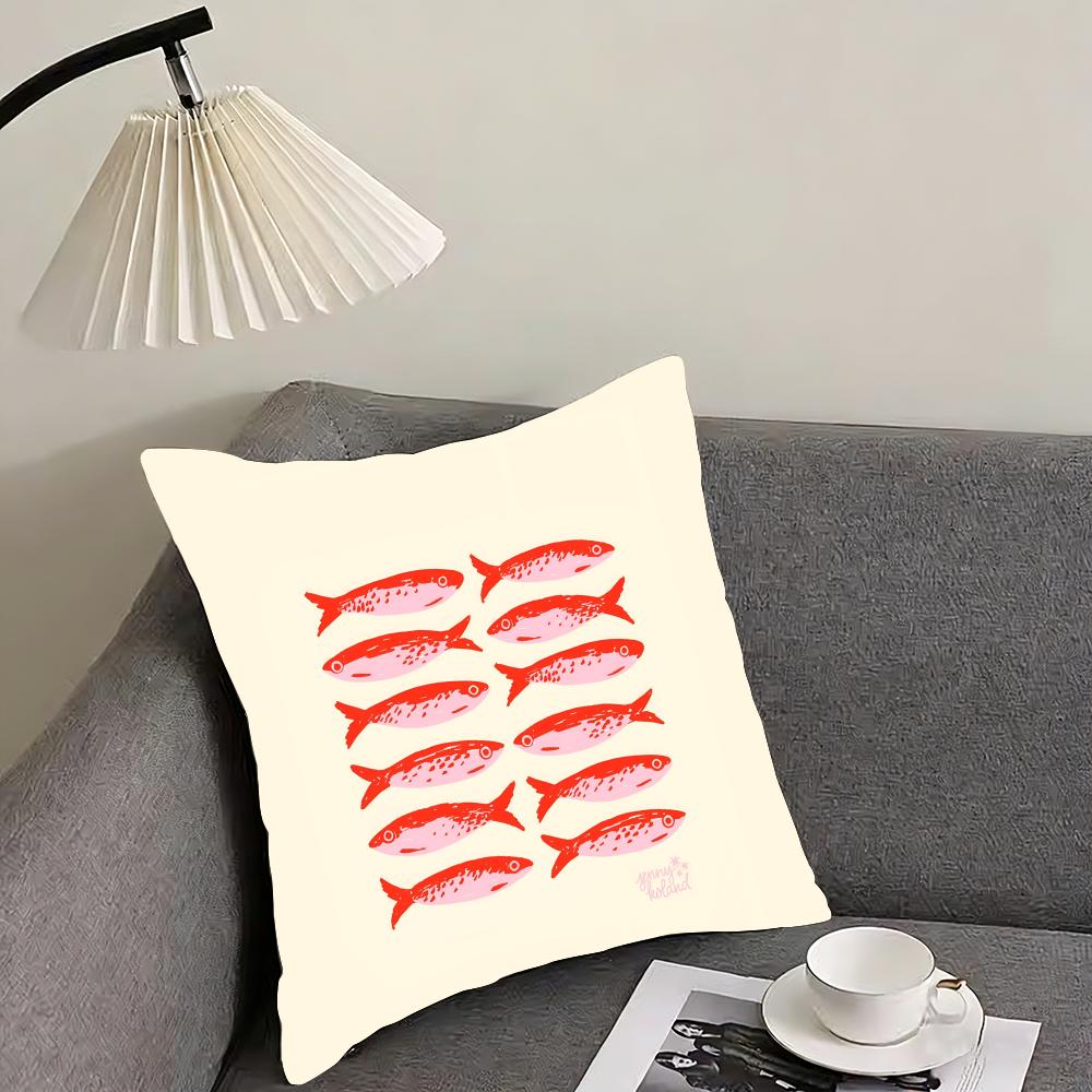 Cute Coastal Charm SardineS INS Cushion Cover Pillowcase Ultra Soft Skin Friendly Fabric Cloud Like Comfort Concealed Zipper