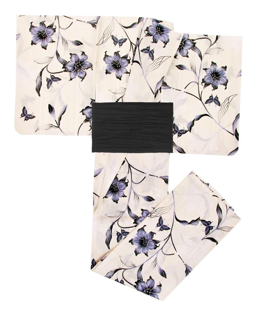 Юката Ecru Сменный комплект Heiko Junior Girls Black Age Feather Illusion [KYOETSU] Комплект, для девочек, E, плетение, 2 предмета (Юката, Оби), (130см, 4. Опрос)