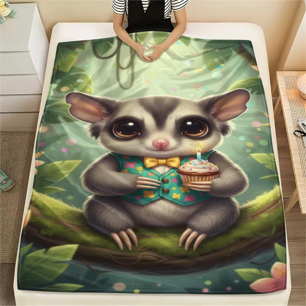 1PC Cute-style animals Print FlAannel Blanket, High quality Comfortable for All Seasons, Home Decor, Warmth and Comfort