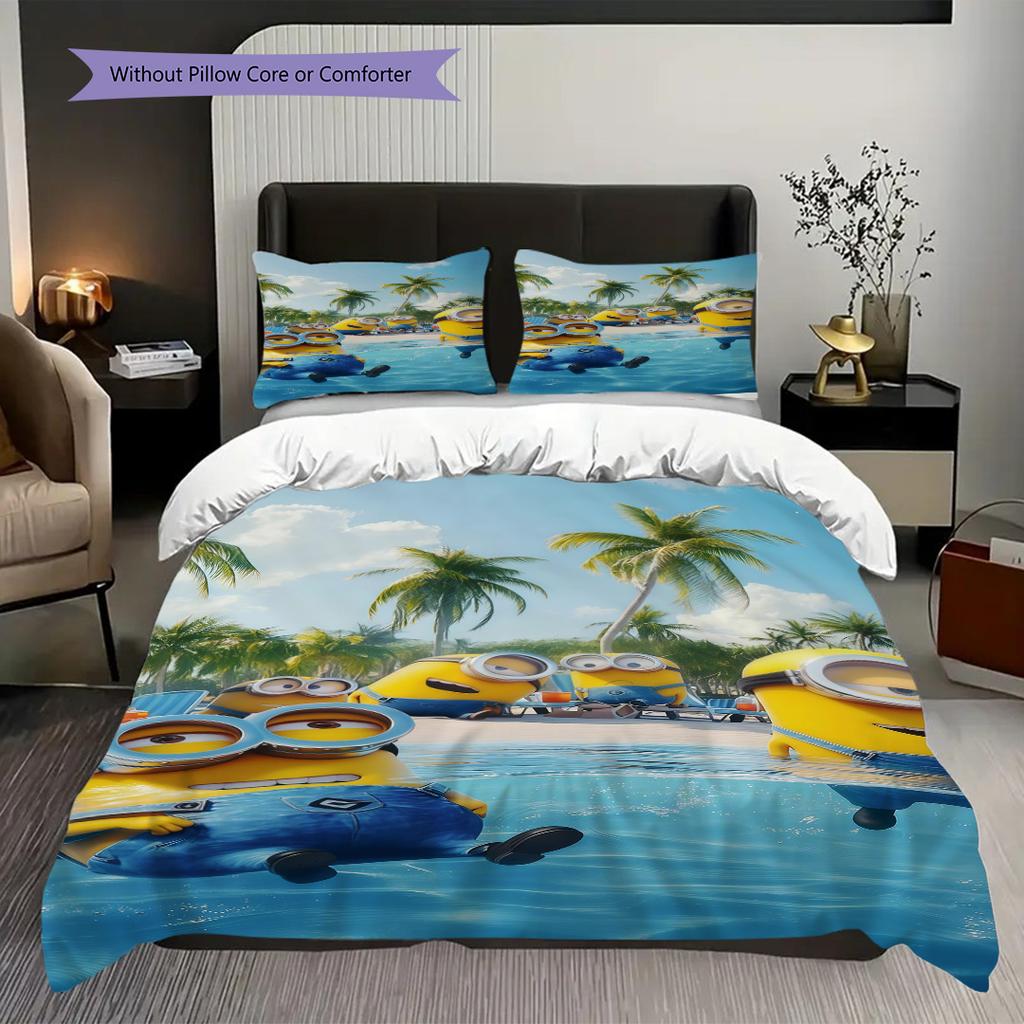 Minions Kitchen Threepiece Set 1 Duvet Cover 2 Pillowcase Without Core Christmas Birthday Gift Soft And Comfortable Bedding Set Bedding